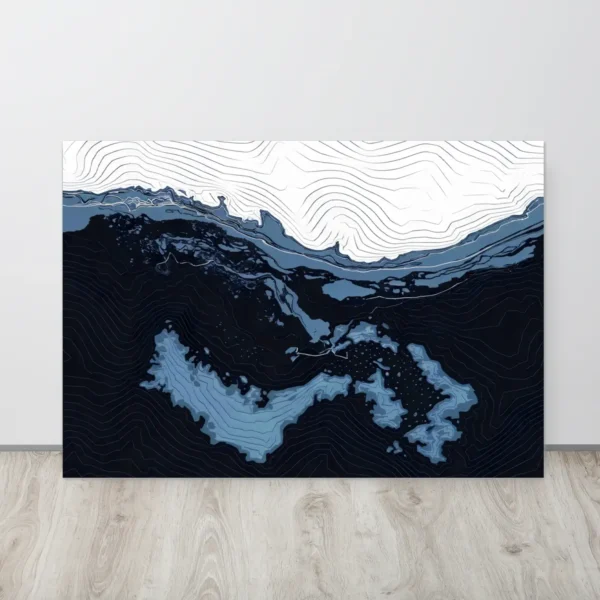 Blue and white monochromatic topographic map art metal wall print