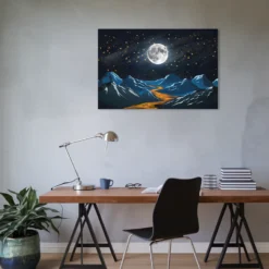 Starry Moonlit landscape wall art display in study room