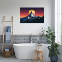 Bathroom wall decor-Mountain and sunset art