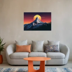 Small living room decor-sunset mountain artwork