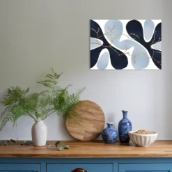Kitchen navy blue gold abstract wall artwork