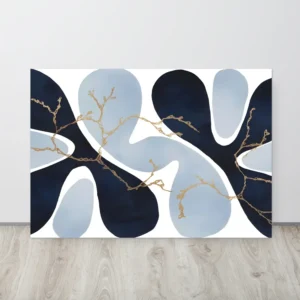 Navy, light blue and gold organic patterns metallic wall art print-Abstract