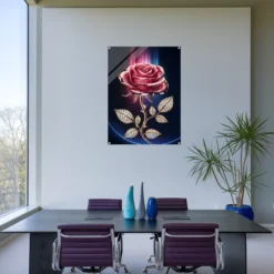 Office wall decor with glittering rose acrylic print