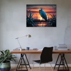 Office wall decor-lone blue heron artwork