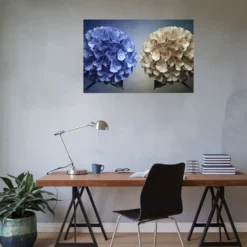 Open office wall decor featuring hortensia artwork