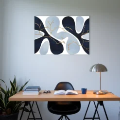 Open office wall decor blue-gold abstract organic patterns
