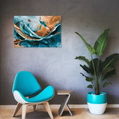Outdoor turquoise-copper abstract fluid wall hanging