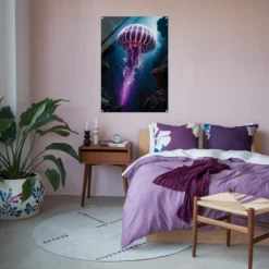 Pink purple blue themed bedroom decor jellyfish acrylic wall hanging