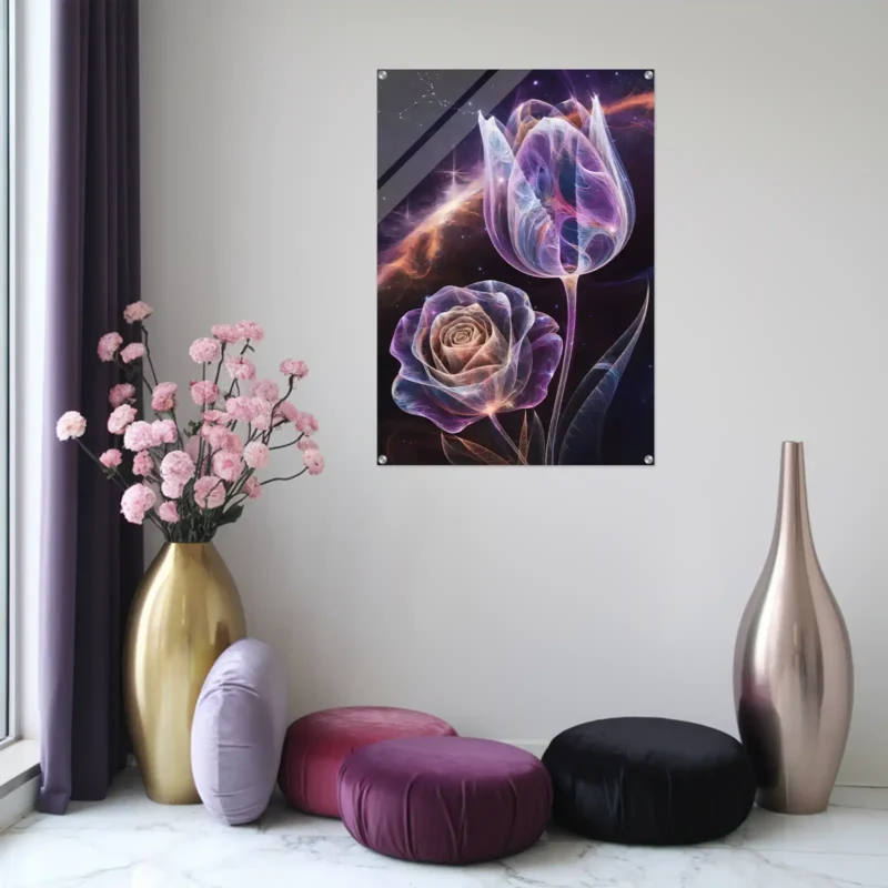 Pink-purple rose&tulip acrylic wall hanging indoor