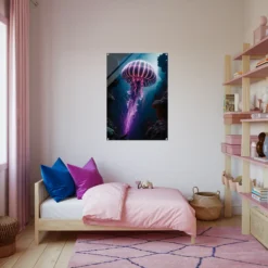 Purple, pink blue teen girl bedroom jellyfish wall art