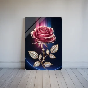 Radiant rose diamond accents acrylic print wall hanging