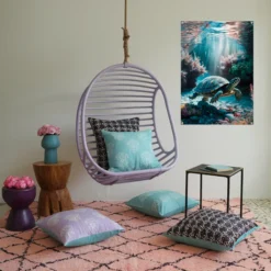 Relaxation room wall featuring sunlit deep sea turtle art