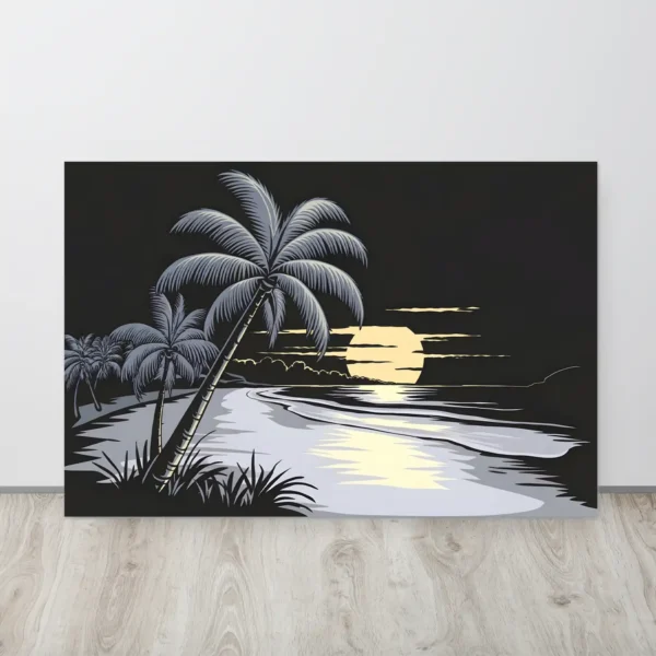 Serene beach sunset metal print wall art- black and white