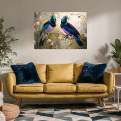 Small contemporary living room decor-duo exotic birds wall art