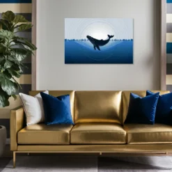 Small living featuring whale sound waves metal wall print