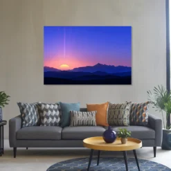 Modern Blue orange themed living room wall decor soothing sunset landscape art