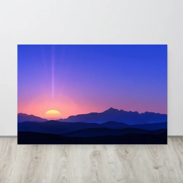 Soothing sunset wall art metal print: Blue orange landscape