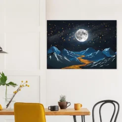 Starry moonlit landscape dining wall decor