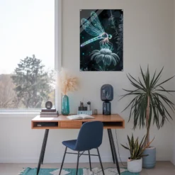 Study room showcasing anisoptera flower wall art