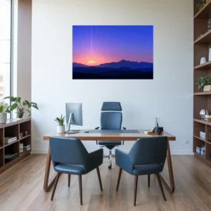 Blue orange sunset metal wall print modern office decor