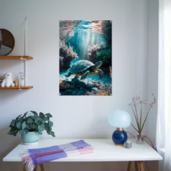 Swimming turtle deep sea acrylic wall art