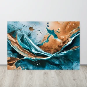 Turquoise copper abstract fluid art metal print wall decor