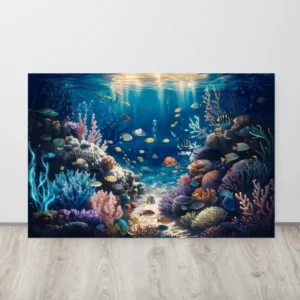 Vibrant coral reef metal wall art print: Colorful underwater Decor