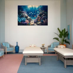 Vibrant coral reef spa/massage room wall decor