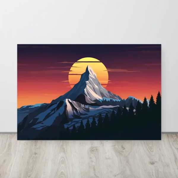 Vibrant mountain peak sunset metallic print wall hanging-blue and orange decor