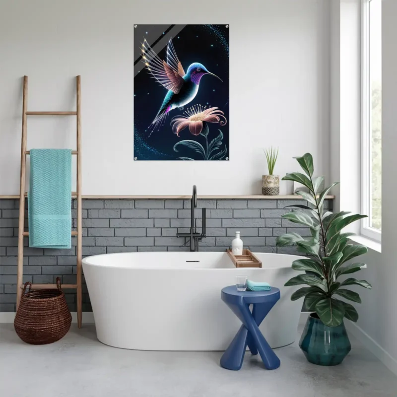 Water-resistant bathroom wall decor-hummingbird acrylic print