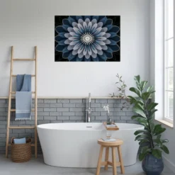 Minimalistic blue white floral bathroom wall decor bathroom