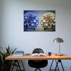 Metallic hydrangea wall art display study room