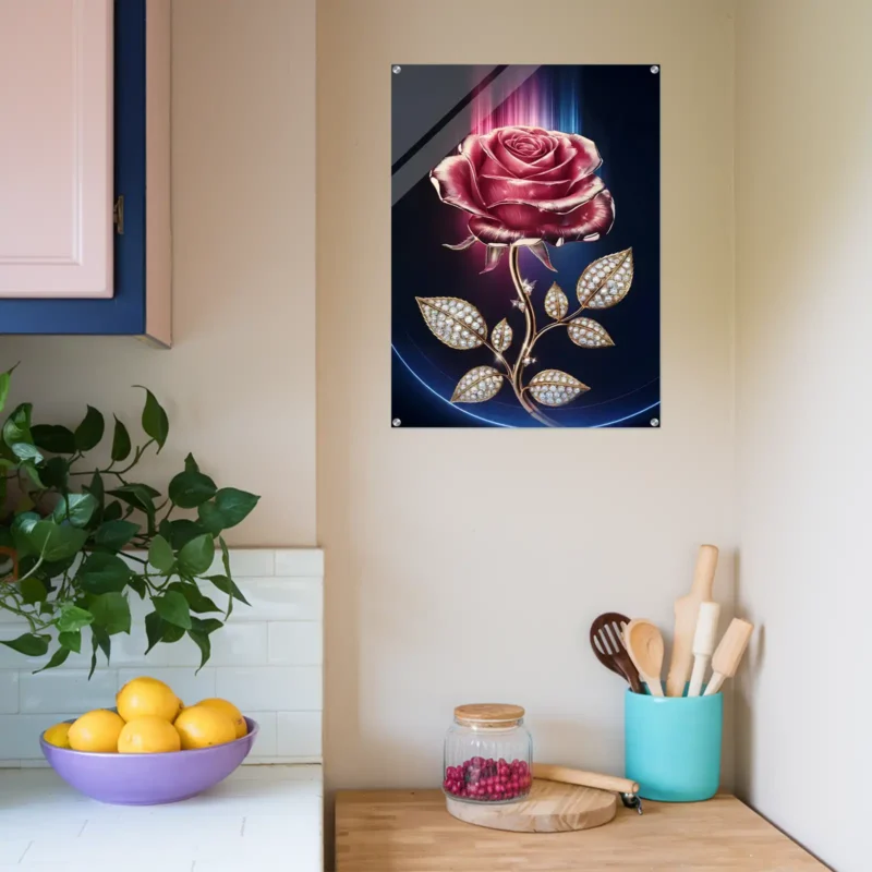 kitchen wall decor with gold dark blur pink radiant rose art