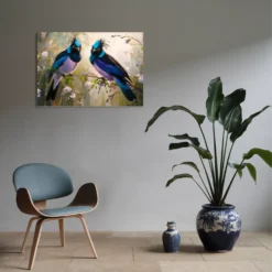 Two blue-purple exotic birds out wall hanging