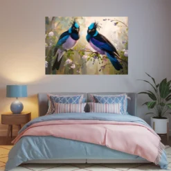 XL metallic wall art-blue pink purple birds
