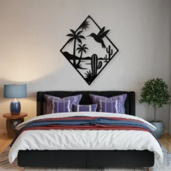 Black desert oasis palms cacti wall art bedroom
