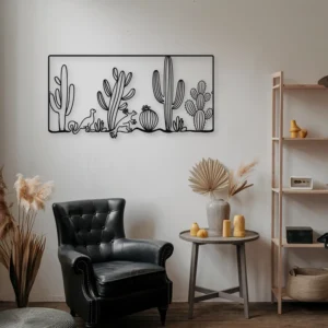 Large black panoramic desert scene metal wall art living room