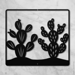 Black steel prickly pear cactus pair artwork
