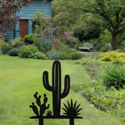 Black Metal Saguaro Cactus Yard Art
