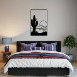 Black steel minimalist desert sunset bedroom wall decor