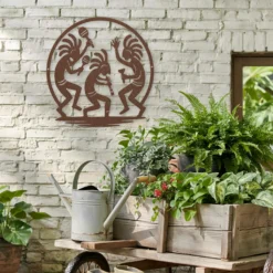 Brown metal Kokopelli dance wall art outdoor-garden-weather resistant