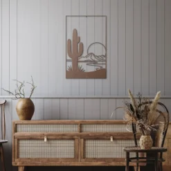 Brown minimalist desert sunset metal wall hanging kitchen