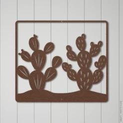 Brown steel prickly pear cactus 2 set wall art