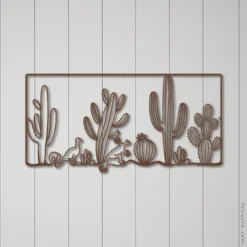 Brown weather resistant steel panoramic desert scene wall art