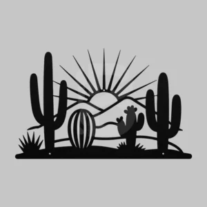 Large Desert Landscape Cactus Sunburst Metal Wall Art – Southwest Steel Decor