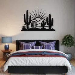 Desert landscape sunburst metal wall art-bedroom