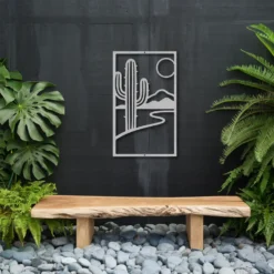 Grey abstract desert geometric cactus metal art for patio