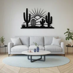 Large living room metal wall art desert landscape sunburst