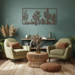 Pano desert scene with plants and wildlife lounge room metal art