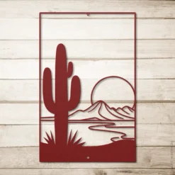 Red metallic minimalist desert sunset wall art: powder-coated steel cutout